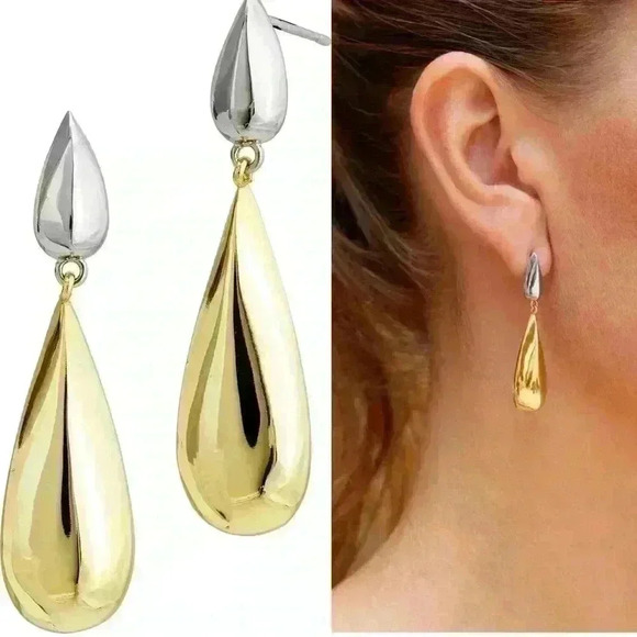 Savvy Cie Jewels 18k Gold Plated Two-Tone Drop Earrings NWT - Picture 1 of 5